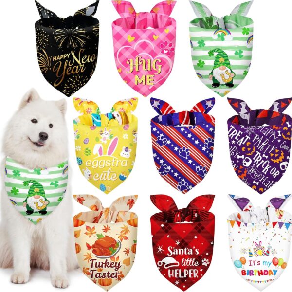 Weewooday 9 Pcs Holiday Dog Bandanas St' Patrick's Day Easter Bandanas Birthday Scarf Adjustable Large Pet Washable Scarves for Large Dog Supply(Fresh Pattern)