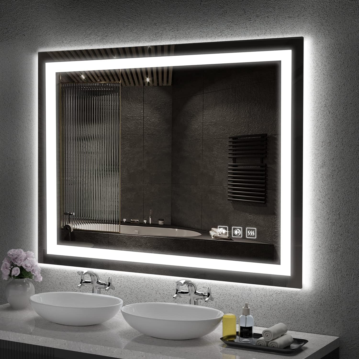 LED Mirror for Bathroom, 48x36 Inch Backlit + Front Lighted Bathroom Vanity Mirror with Lights for Wall, Double Light Strips, 3 Colors, Shatter-Proof, Anti-Fog and Brightness Memory LED Mirror for Bathroom, 48x36 Inch Backlit + Front Lighted Bathroom Vanity Mirror with Lights for Wall, Double Light Strips, 3 Colors, Shatter-Proof, Anti-Fog and Brightness Memory