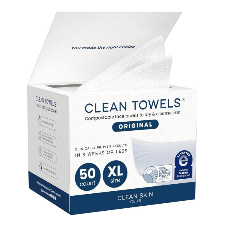 Clean Skin Club Clean Towels XL, 100% USDA Biobased Face Towel, Disposable Face Towelette, Eczema Association Accepted, Makeup Remover Dry Wipes, Ultra Soft, 1 Pack, 50 Ct