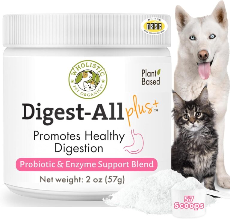 Wholistic Pet Organics Probiotics for Dogs with Digestive Enzymes & Prebiotic Fiber - 2 Oz - Daily Cat & Dog Probiotics for Digestive Health, Anti Diarrhea & Gut Support - Cat Probiotic - 57 Scoops