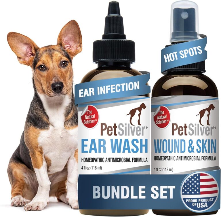 PetSilver - Wound & Skin Spray (4 fl oz) and Ear Wash (8 fl oz) with Patented Chelated Silver - Wound Care, Hot Spot, & Itch Relief Spray - Ear Cleaner & Treatment for Cats and Dogs - Made in USA