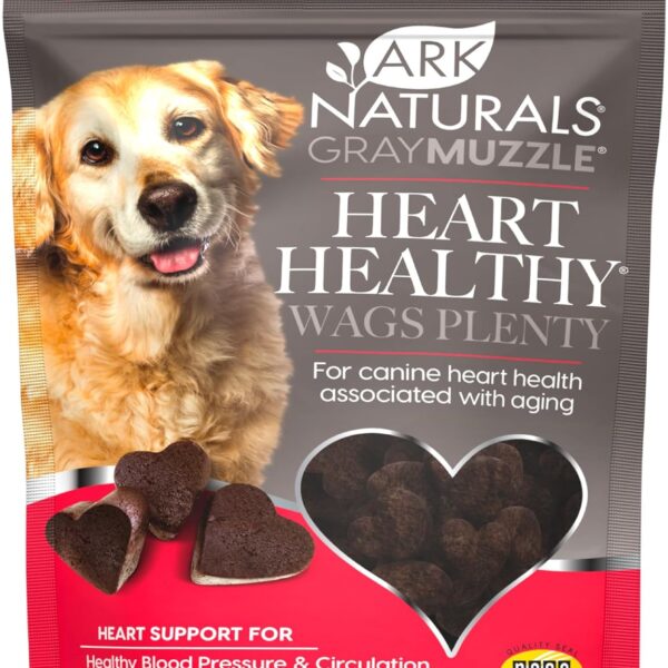 Ark Naturals Gray Muzzle Heart Healthy Wags Plenty Dog Chews, Vet Recommended for Senior Dogs to Support Heart Muscle, Blood Pressure and Circulation, Natural Ingredients, 60 Count