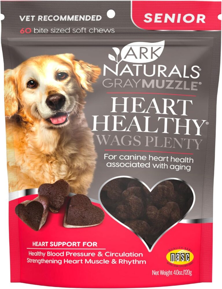 Ark Naturals Gray Muzzle Heart Healthy Wags Plenty Dog Chews, Vet Recommended for Senior Dogs to Support Heart Muscle, Blood Pressure and Circulation, Natural Ingredients, 60 Count