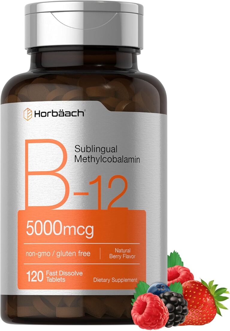 Horbach B12 Vitamin 5000 mcg | 120 Fast Dissolve Tablets | Sublingual Methylcobalamin | Vegetarian, Non-GMO & Gluten Free Supplement