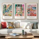 Framed Vintage Matisse Wall Art, Large Set of 3 Piece Colorful Canvas Artwork for Walls, Matisse Retro Landscape Paintings Prints Pictures for Living Room Bedroom Hallway Office Wall Decor 16x24