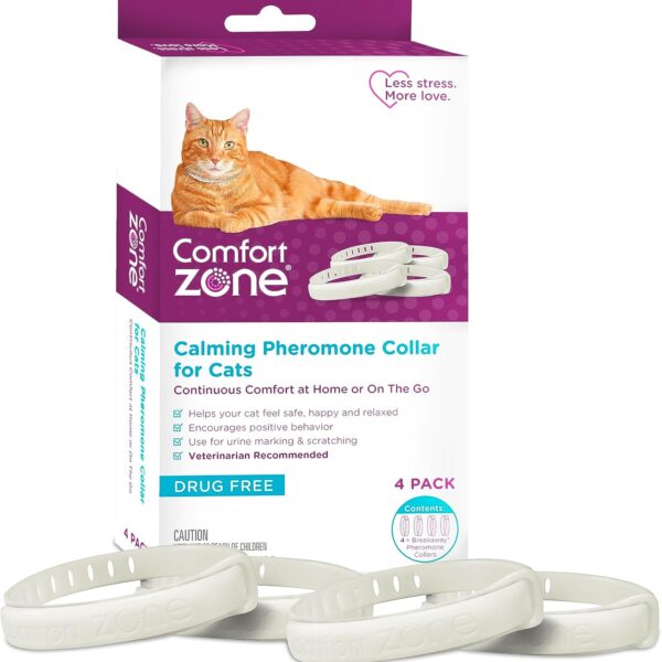Comfort Zone Cat Calming Collar Value Pack: 4 30-Day Calming Collars for 120 Days of Calm; Cat Pheromones Help Anxiety, Reduce Stress, Urine Marking, Scratching; Indoor or Outdoor Cats; Long-Lasting