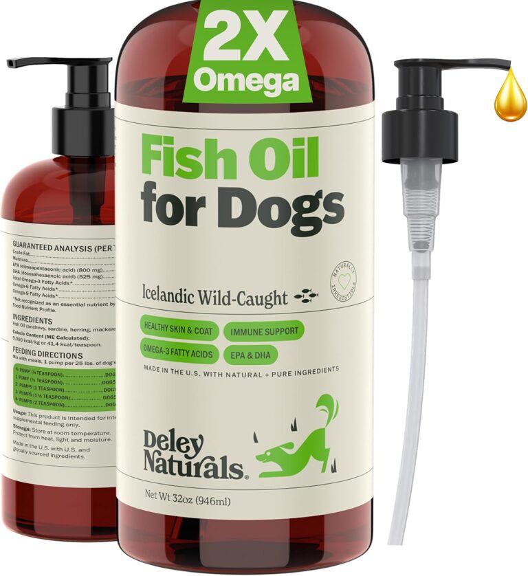 Deley Naturals Dog Fish Oil Icelandic 2X Omega - Dog Itching Skin Relief with Omega 3 6 9 for Allergies, Coat & Heart - Omega 3 Fish Oil for Dogs Skin Irritation - 32oz Omega Oil for Dogs Made in USA