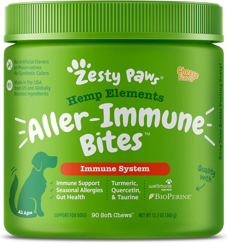 Zesty Paws Allergy Immune Soft Chews + Hemp Seed for Dogs - with Turmeric, Cod Liver Fish Oil, Beta Glucan, Vitamin C & Quercetin - Supports Dog Immune System Function + Seasonal Allergies - 90 Chews