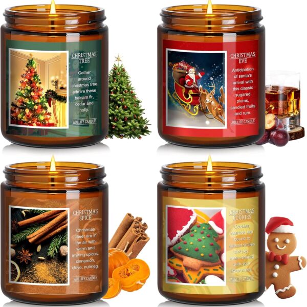 Christmas Candle Set | 4Pack Scented Candles Holiday Candle Gifts - Soy Candles Home Scented, Xmas Gift for Women and Men - Scents of Christmas Tree/Spice/Cookies/EVE