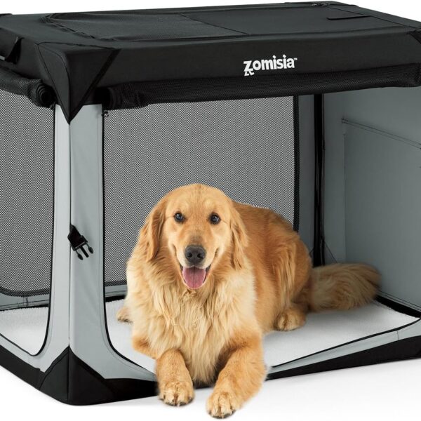 42 Inch Collapsible Dog Crate for Extra Large Dogs - XL Dog Travel Crate Portable with Breathable Mesh Windows, Soft Sided Dog Kennel Foldable for Indoor and Outdoor, Grey