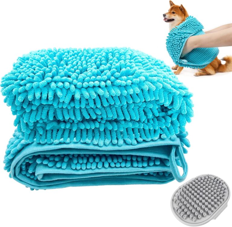 Premium Dog Drying Towel & Bath Brush Set  Super Absorbent Sherpa Microfiber Pet Towel for Fast Drying, Gentle Cleaning & Coat Care | Safe for Dogs & Cats