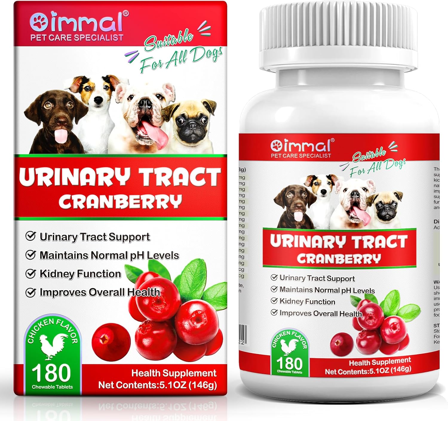 Cranberry for Dogs, 180P Cranberry Urinary Tablets for Dogs - Supports Bladder Infection, Urinary Tract, Bladder Stone & Dog UTI, Pet Supplement Treats for Dogs, Chicken Flavor - 180P Chewable Tablets Cranberry for Dogs, 180P Cranberry Urinary Tablets for Dogs - Supports Bladder Infection, Urinary Tract, Bladder Stone & Dog UTI, Pet Supplement Treats for Dogs, Chicken Flavor - 180P Chewable Tablets