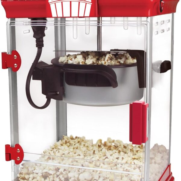West Bend Stir Crazy Movie Theater Popcorn Popper, Gourmet Popcorn Maker Machine with Nonstick Popcorn Kettle, Measuring Tool and Popcorn Scoop for Popcorn Machine, 4-Qt., Red