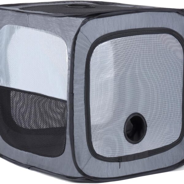 Grey Pet Dog Drying Box - Waterproof, Anti-Hair Flying, Portable Cat/Dog Cage Kennel - Foldable Cat Grooming House Dryer