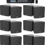 Rockville RCS180-6 Bundle: 180 Watt 6-Zone 70V Commercial/Restaurant Amplifier with Bluetooth, (6) Cube 3.5" Black Commercial 70V Swivel Wall Mount Speakers, 7-Items