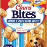 INABA Churu Bites for Dogs, Soft & Chewy Dog Treats with Vitamin E, 0.42 Ounces Each Tube, 20 Tubes, Chicken & Cheese Variety Box