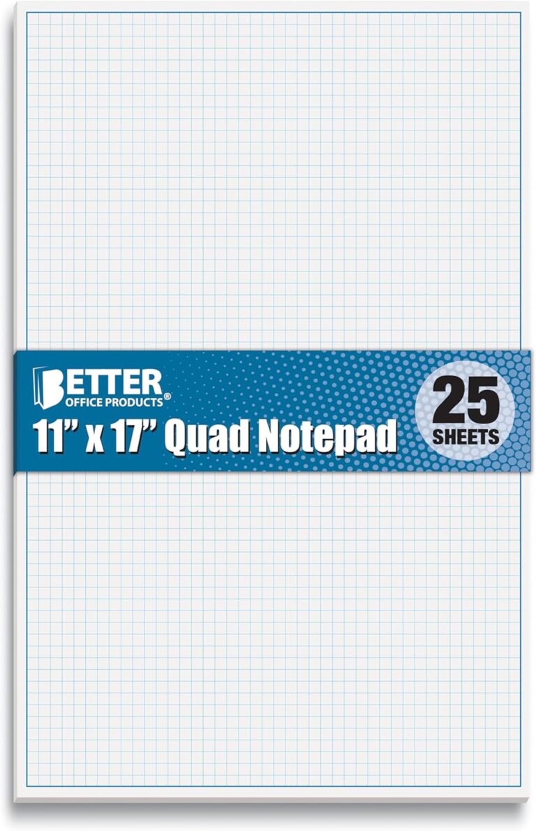 Better Office Products Graph Paper Pad, 17" x 11", 25 Sheets, Blue Line Border, Blueprint Paper, Double Sided, White, 4x4 Blue Quad Rule, Easy Tear Sheets, Grid Paper, Graph Paper