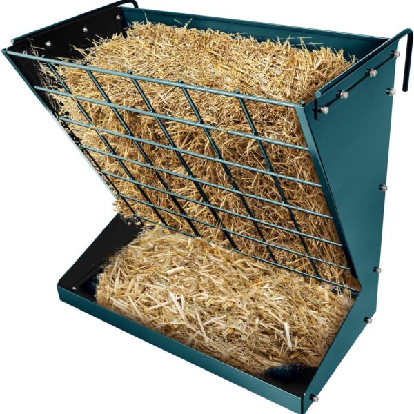 Wall Mount Hay Rack, Heavy-Duty Galvanized Metal 2 in 1 Hay and Grain Feeder, Livestock Feeder with Adjustable Distance, Hay Feeder for Goats, Sheep, Horse