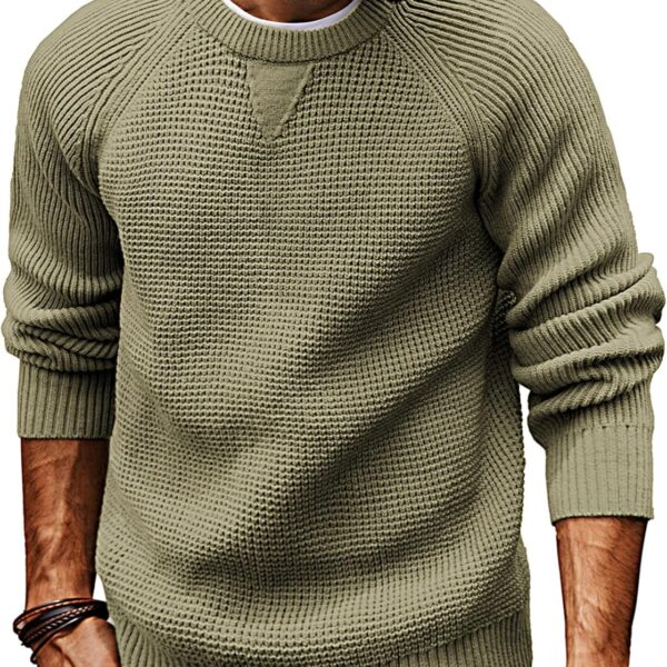 PJ PAUL JONES Mens Crewneck Sweater Waffle Knitted Pullover Sweaters Raglan Sleeve Knitwear Sweaters