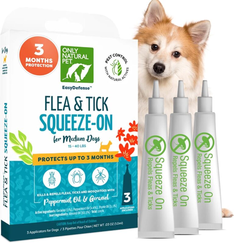 Only Natural Pet EasyDefense Flea & Tick Prevention for Medium Breed Dogs (15 to 40 lbs) - Natural Herbal Control, Squeeze-On Drops - Protects up to 3 Months (M Sqz)