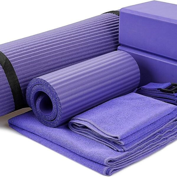 BalanceFrom 7-Piece Yoga Set with 71x24x0.5 Inches Extra Thick Mat and Carrying Sling Includes 2 Blocks, Stretch Strap, 2 Towels, and Knee Pad for Home, Studio, and Gym Workouts