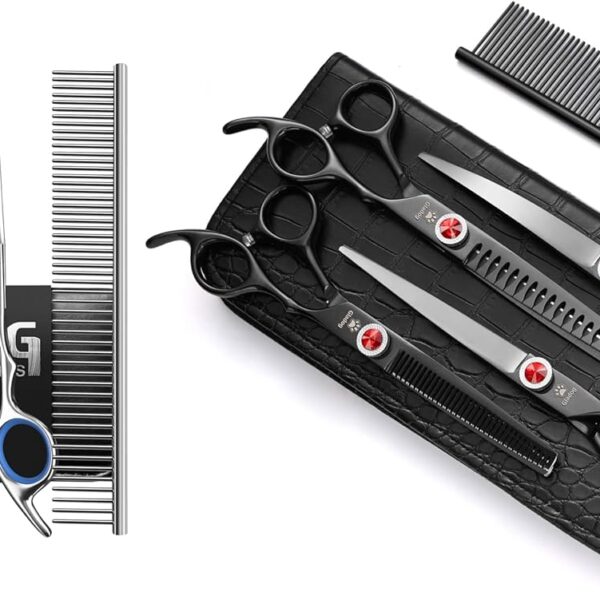 7 Inch Titanium Professional Dog Grooming Scissors Kit & Blue Set
