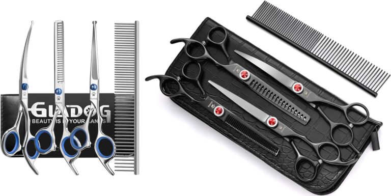 7 Inch Titanium Professional Dog Grooming Scissors Kit & Blue Set