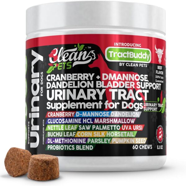 Cranberry for Dogs Urinary Tract Support | D-Mannose UTI Bladder Stones Dandelion Glucosamine HCL Marshmallow Nettle Leaf Saw Palmetto Uva Ursi Buchu Horsetail Methionine Parsley Supplement