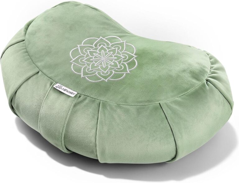 Hihealer Premium Meditation Cushion - Comfortable Floor Pillow for Adult Traditional Crescent Meditation Pillow Yoga Buckwheat Bolster (Green)