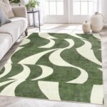Lahome Abstract 5x7 Rug,Low-Pile Soft Green Rugs for Living Room,Retro Swirl Indoor Floor Carpet Washable for Dining Room Office Bedroom Entryway Non-Slip (5x7ft,Sage Green)