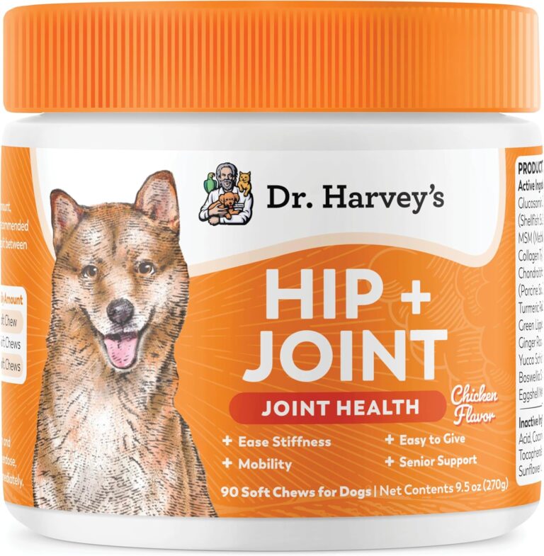 Dr. Harvey's Hip & Joint Soft Chews for Dogs, Daily Mobility Supplement Chewable Bites for Dogs with Glucosamine, Chondroitin & MSM, Green Lipped Mussel, Chicken Flavor (90 Chews)