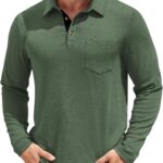 COOFANDY Men's Long Sleeve Polo Shirt Casual Dress Button Polo T Shirt with Pocket Basic Lightweight Collared Golf Shirt