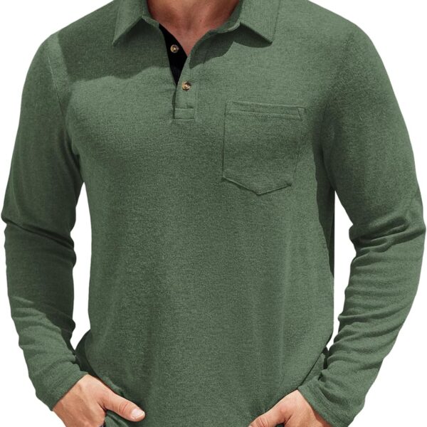 COOFANDY Men's Long Sleeve Polo Shirt Casual Dress Button Polo T Shirt with Pocket Basic Lightweight Collared Golf Shirt