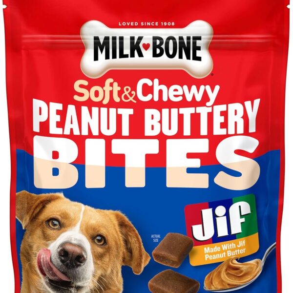 Milk-Bone Peanut Buttery Bites Soft Dog Treats with Jif Peanut Butter, 11.8 Ounce Bag