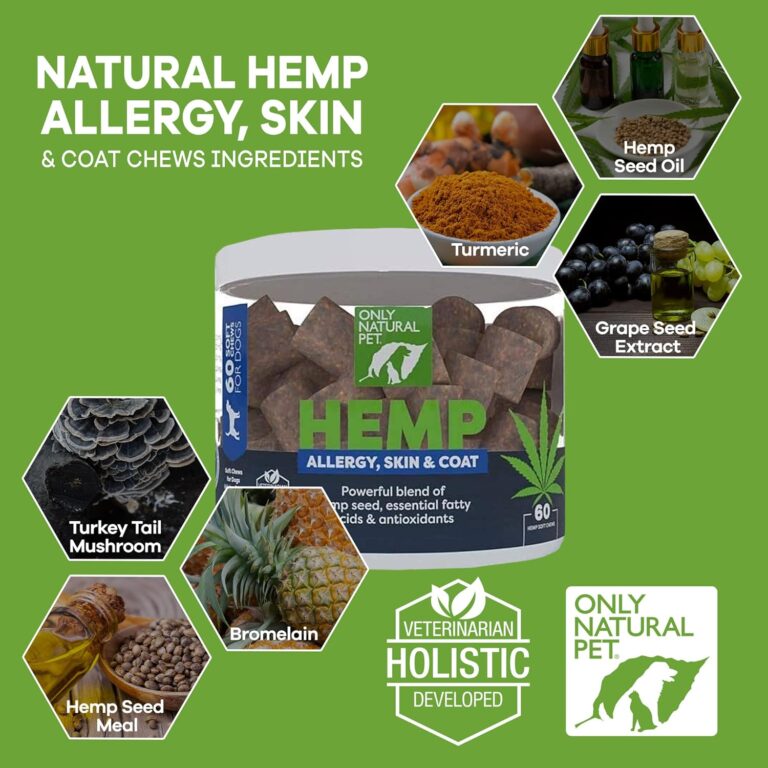 Only Natural Pet Allergy, Skin & Coat Hemp Soft Chews - Allergy Immune Bites for Dogs, Omega 3 Supplement, Calming Treats for Itchy Skin Relief, Hot Spot - (60 Count) (AL.)