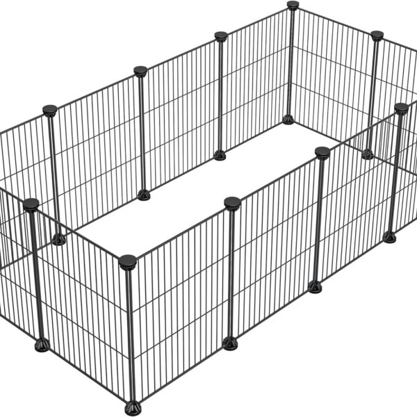 DIY Small Animal Playpen, Pet Playpen, Guinea Pig Cages, Rabbit Playpen, Dog Puppy Playpen, Indoor Metal Wire Yard Fence, 15 X 12 Inch, 12 Panels, Black