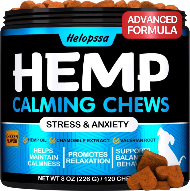 Hemp Calming Chews for Dogs with Anxiety and Stress - Anxiety Relief Chews for Storms, Fireworks, Thunder, Barking, Separation - Valerian, L-Tryptophan, Hemp Oil - Chicken - 120 Dog Calming Treats