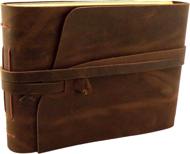 Rustic Genuine Leather Scrapbook Photo Album with Gift Box - Scrapbook Style Pages - Holds 100 4x6 or 5x7 Photos - Memory Book