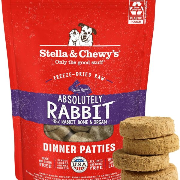 Stella & Chewy's Freeze-Dried Raw Dinner Patties - Absolutely Rabbit Recipe - High Protein Grain-Free Puppy & Dog Food - Perfect For Picky Eaters - 14 oz