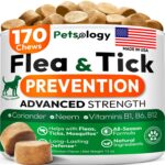 Flea and Tick Prevention for Dogs Pills - Natural Dog Flea & Tick Control - 170 Soft Chewables - Oral Defense Treatment for Dogs Supplement - Vet Formulated Chews - All Breeds & Ages - Made in USA