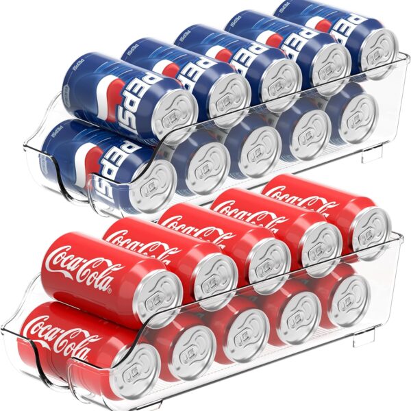 Simple Houseware Soda Can Organizer and Dispenser for Refrigerator / Pantry, Clear, Set of 2