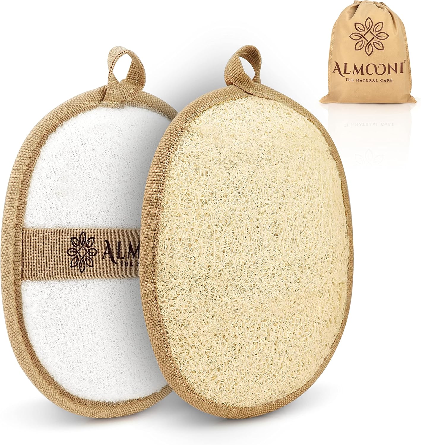 Almooni Natural Loofah Exfoliating Body Scrubber, Made with Natural Egyptian Shower Loofah Sponge, Bath Shower Loofah Sponge for Women and Men, for Face and Body That Gets You Clean - 2 Count (1 Pack) Almooni Natural Loofah Exfoliating Body Scrubber, Made with Natural Egyptian Shower Loofah Sponge, Bath Shower Loofah Sponge for Women and Men, for Face and Body That Gets You Clean - 2 Count (1 Pack)