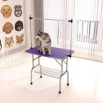 GDFStudio 36'' Dog Grooming Table for Small Medium Large Dogs at Home, Foldable Portable Pet Grooming Table with Integrated Adjustable Arm Noose Mesh Tray, Dog Washing Station 300lbs Capacity, Purple