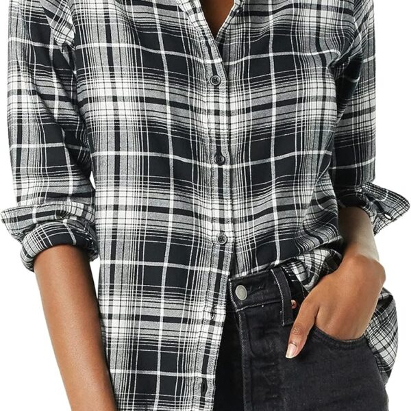 Amazon Essentials Womens Regular-Fit Long-Sleeve Lightweight Plaid Flannel Shirt
