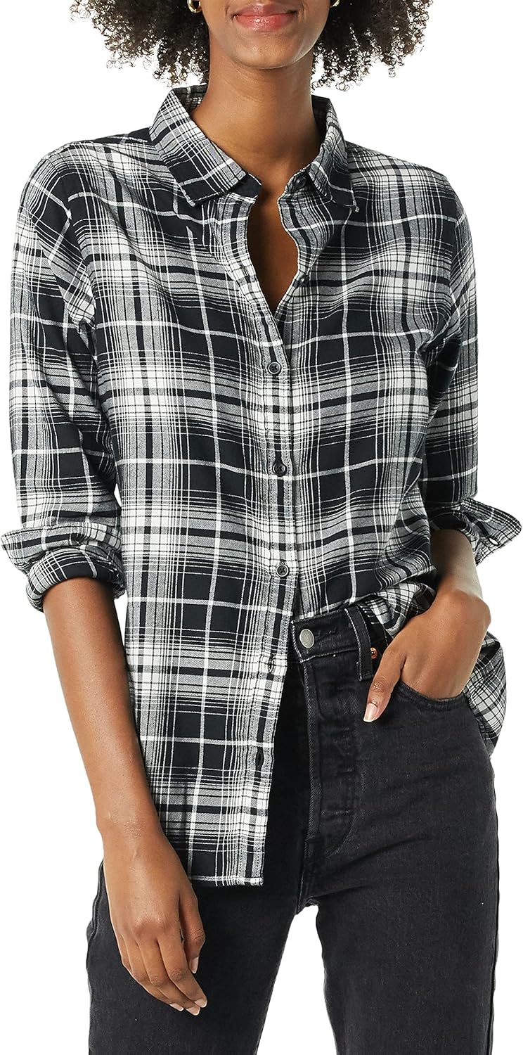 Amazon Essentials Womens Regular-Fit Long-Sleeve Lightweight Plaid Flannel Shirt
