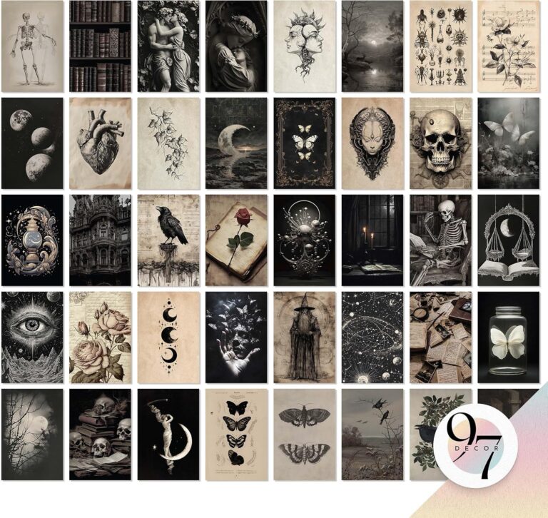 97 Decor Vintage Dark Academia Decor For Bedroom - 40 Pcs Moody Wall Art Prints, Dark Gothic Decoration For Home, Halloween Collage Kit Goth Wall Aesthetic Posters For Dorm (4x6)
