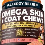 Omega 3 & 6 Dog Skin & Coat Chews  Wild Salmon Oil, Biotin, Zinc & Vitamin E  Supports Dry Itchy Skin, Shedding & Healthy Coat  PhD-Endorsed, Made in USA, 140 Chews, Salmon Flavor