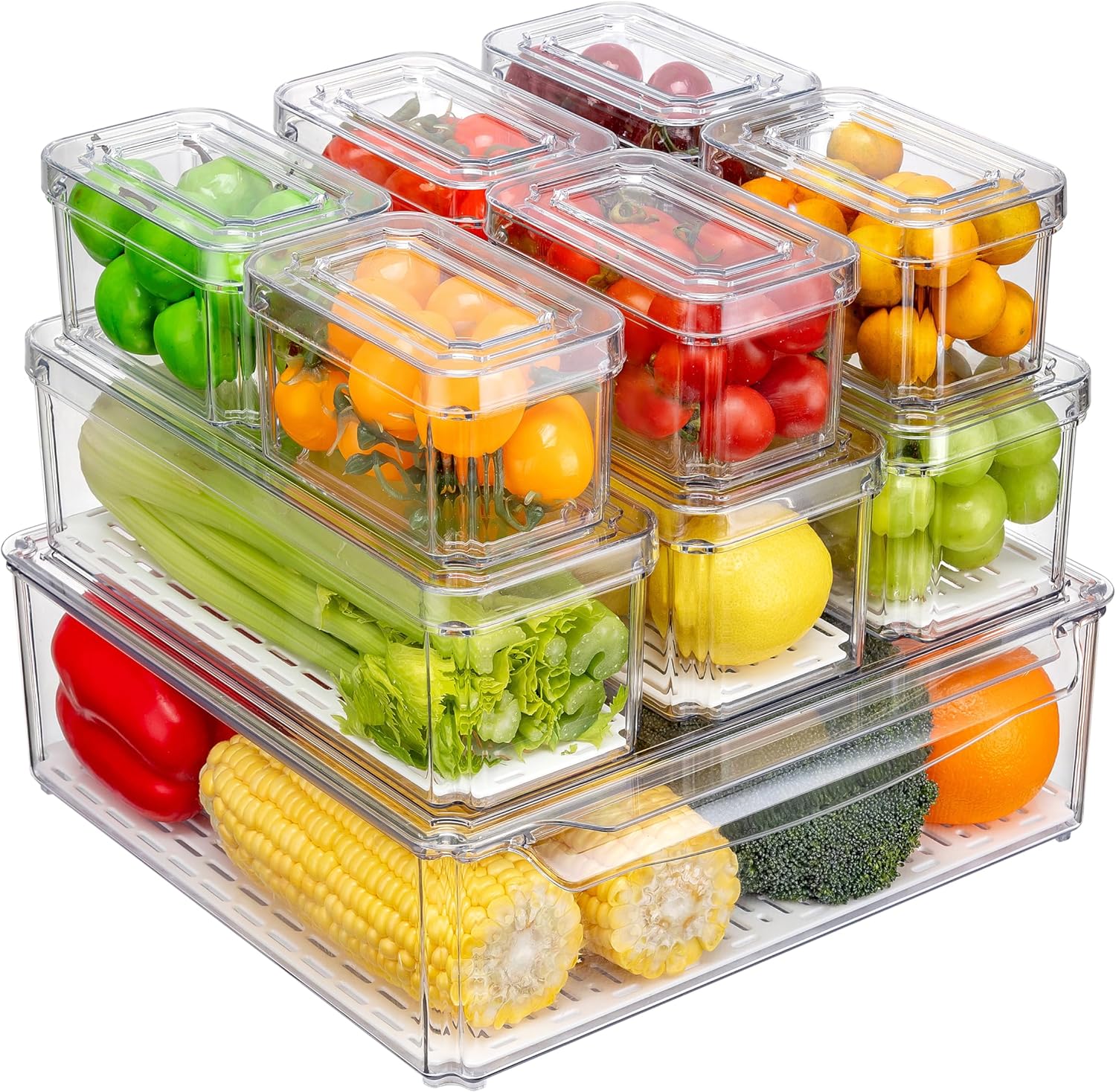 10-Pack Fridge Organizer Stackable Refrigerator Storage Bins with Lids BPA-Free Clear Fruit Storage Containers for Vegetables, Food & Drinks 10-Pack Fridge Organizer Stackable Refrigerator Storage Bins with Lids BPA-Free Clear Fruit Storage Containers for Vegetables, Food & Drinks