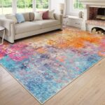 Lahome Modern Abstract Area Rugs 9x12 Living Room Rug Non Slip, Washable Colorful 9x12 Area Rug for Bedroom Girls Nursery, Soft Large Accent Carpet for Dining Room Table Office Home Decor