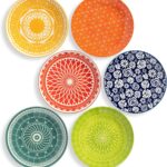 Annovero Salad Plates - Small Plate for Serving Appetizer, Lunch, Sandwich - Microwavable - Decorative Cute Colorful Porcelain Boho Dish Set for 6 - Zero Lead & Cadmium - 8.5 Inch Diameter